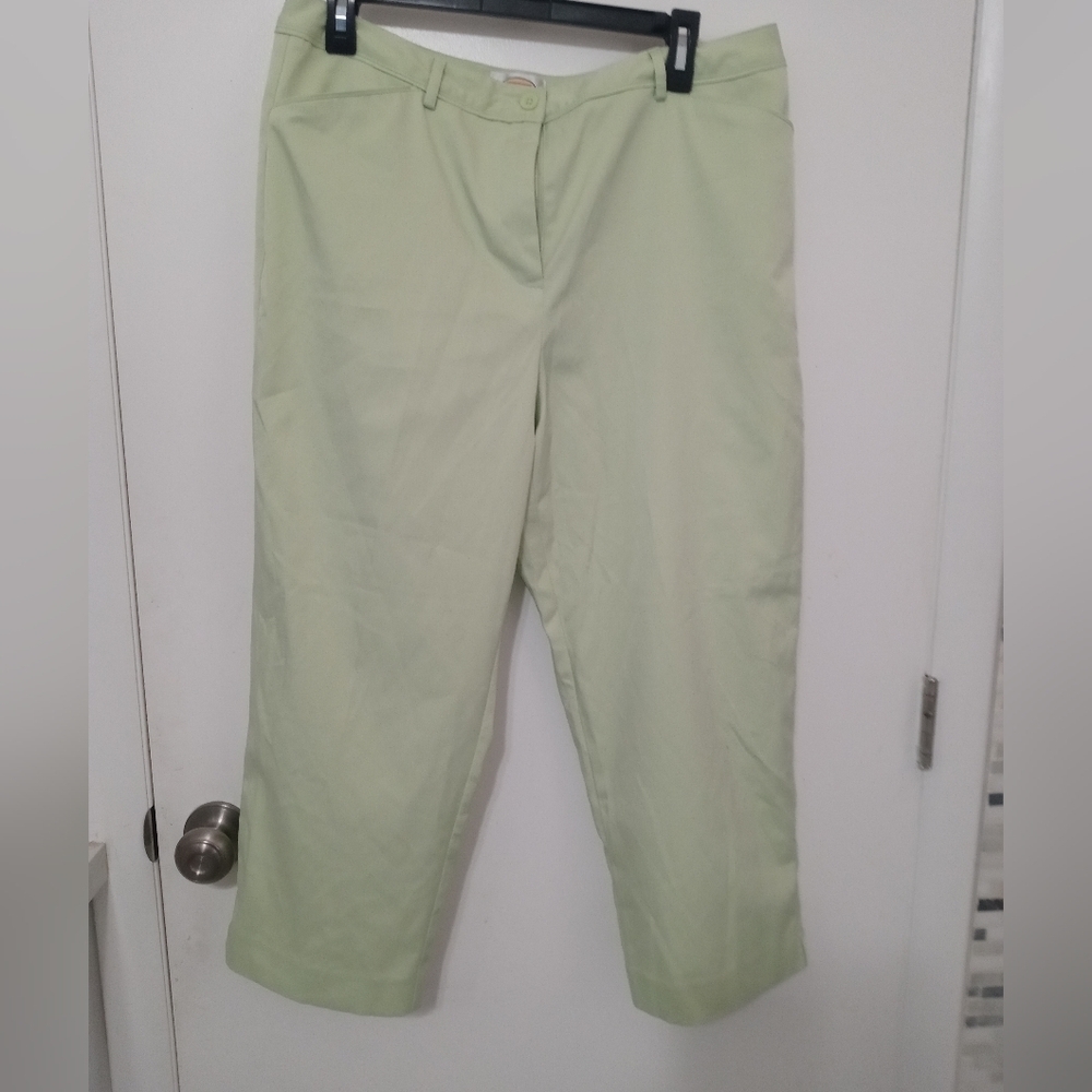 Talbots Lime Green Stretch wide leg trouser w pockets 14